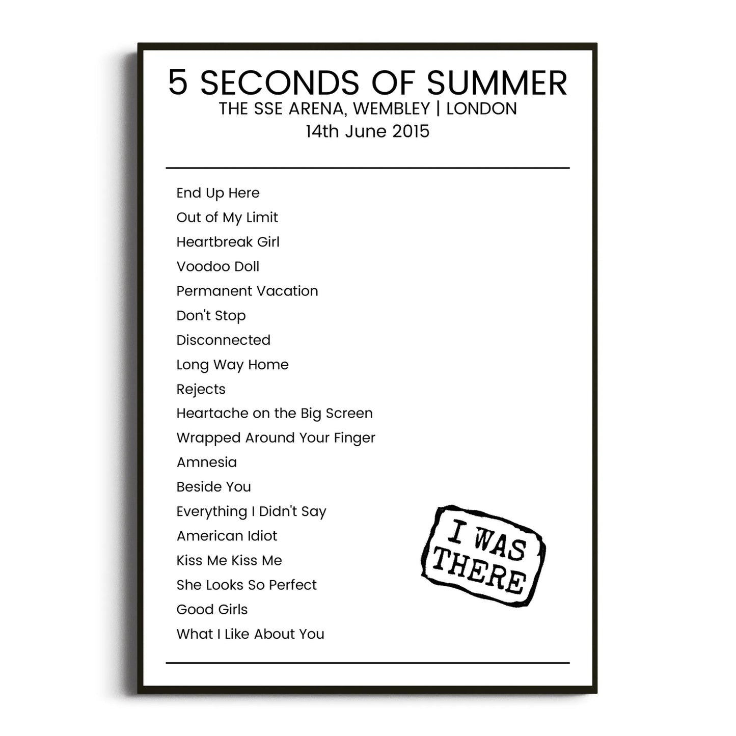 5 Seconds of Summer London 14 June 2015 Setlist Poster