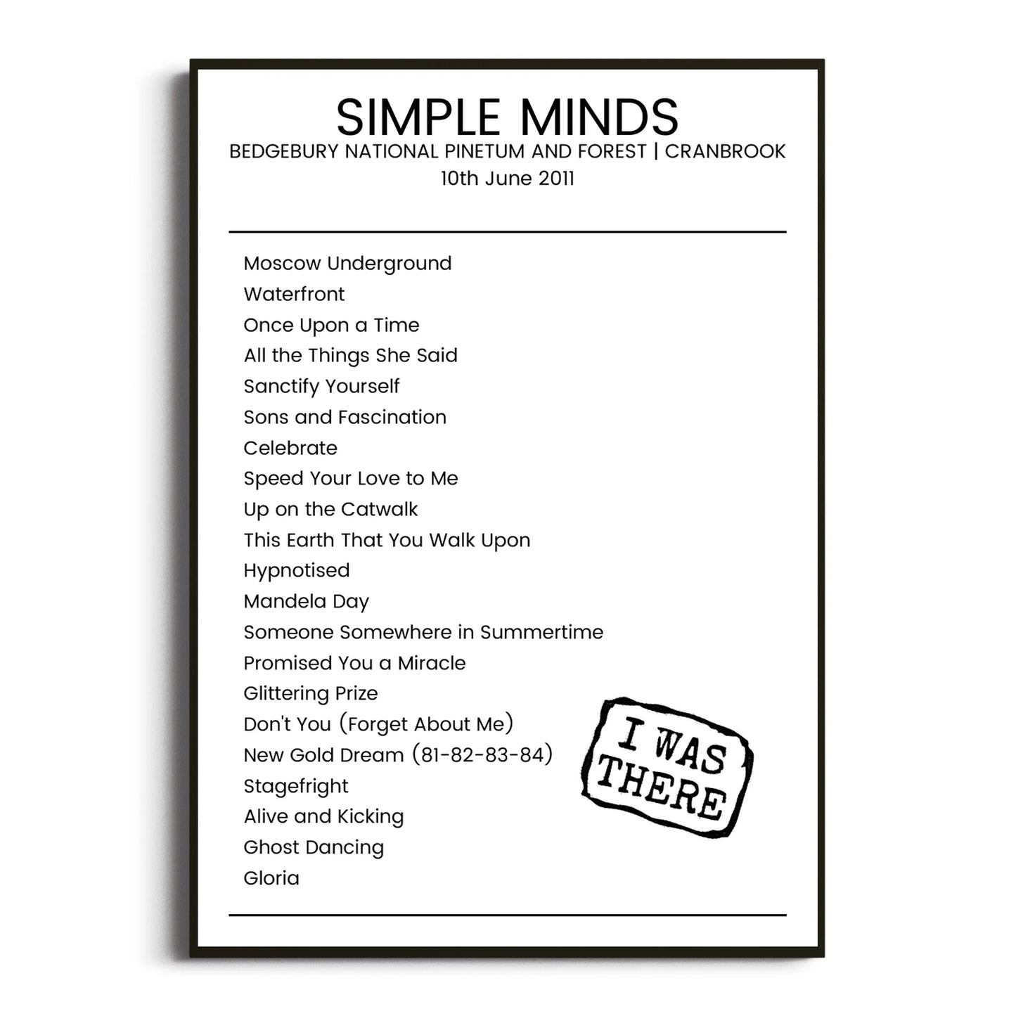 Simple Minds Cranbrook 10 June 2011 Setlist Poster