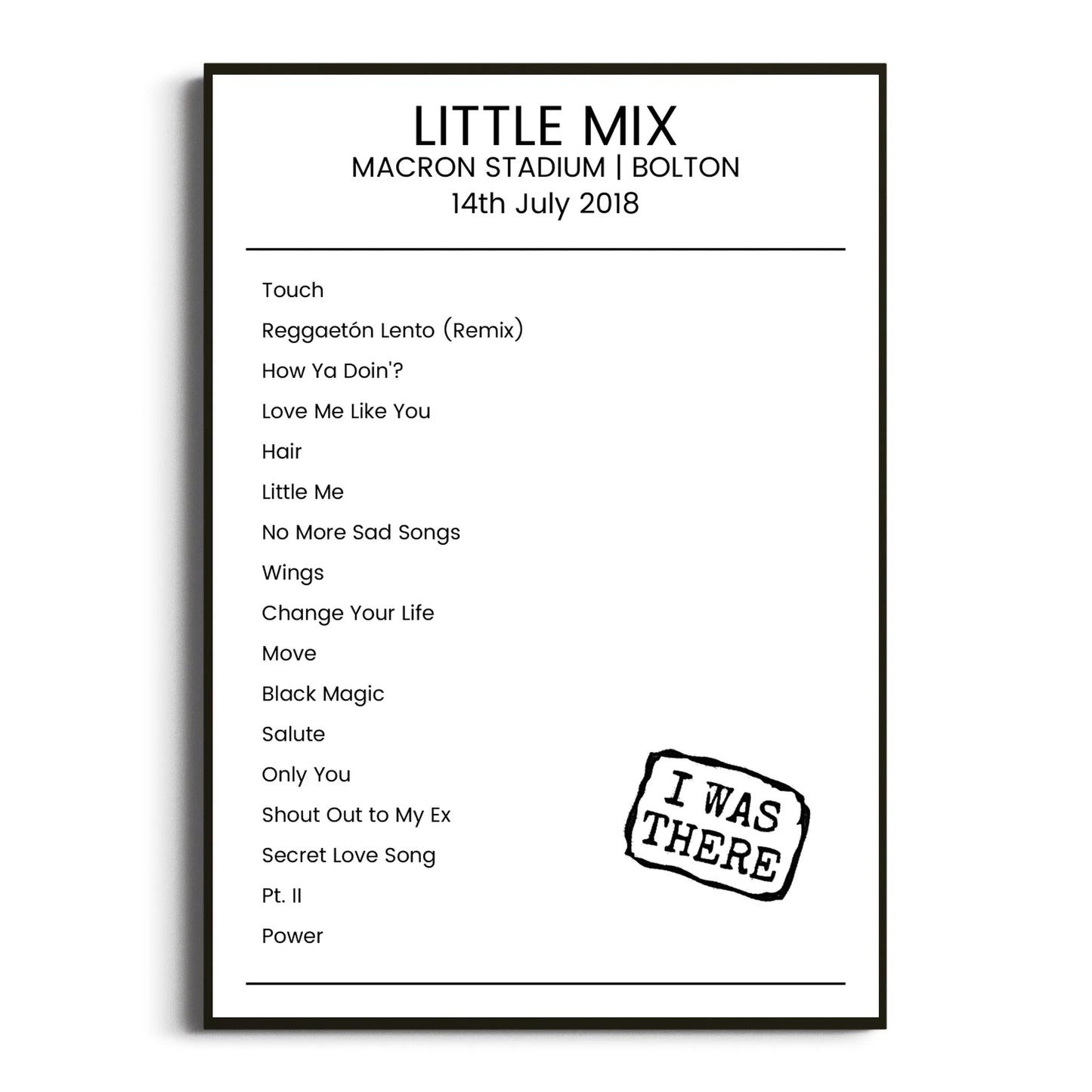 Little Mix Bolton 14 July 2018 Setlist Poster