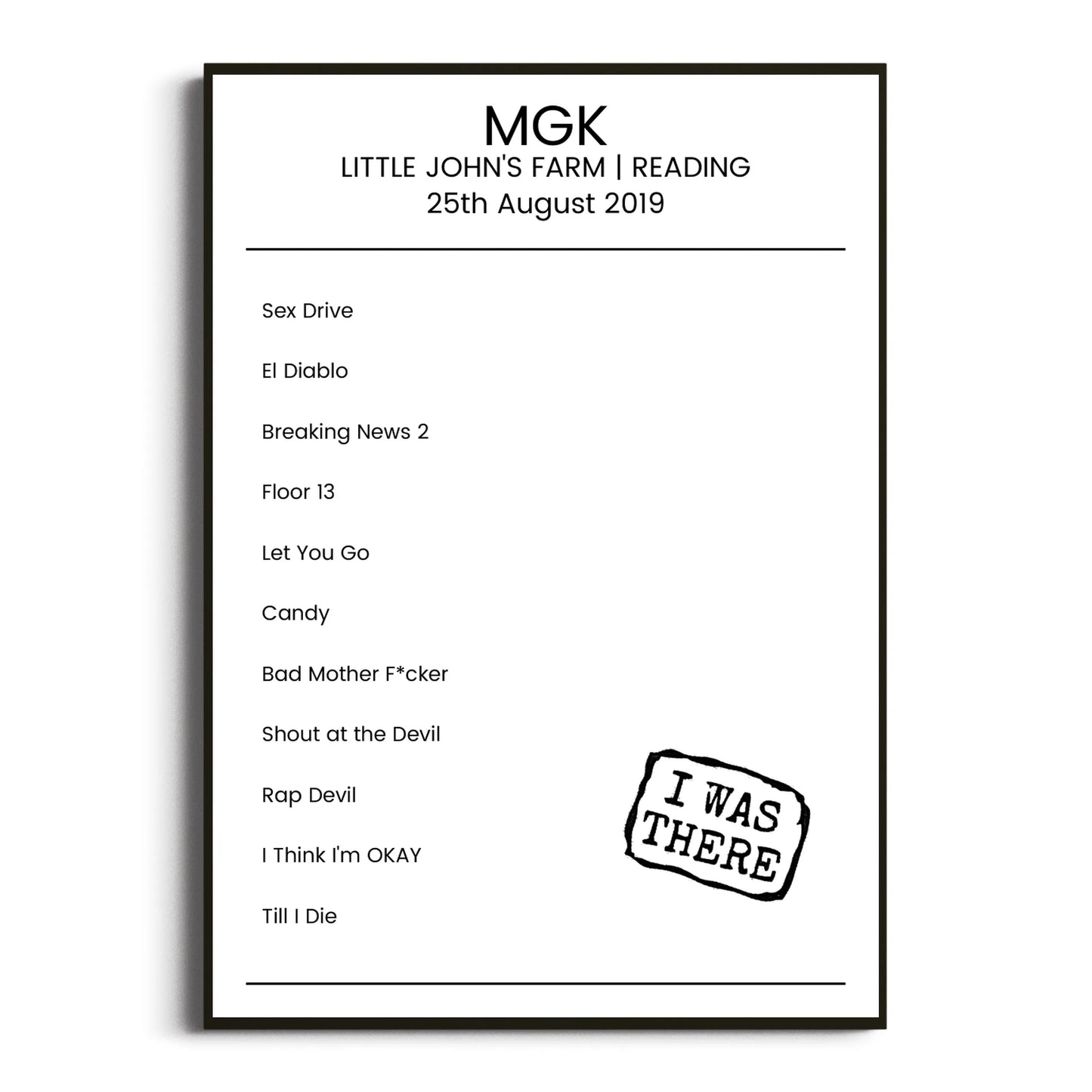 mgk Reading 25 August 2019 Setlist Poster