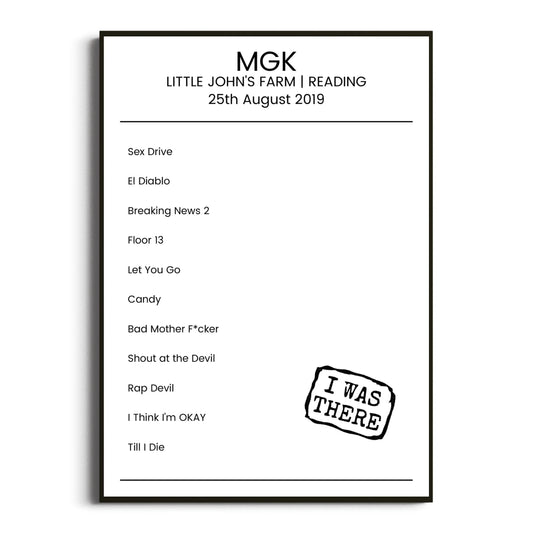 mgk Reading 25 August 2019 Setlist Poster