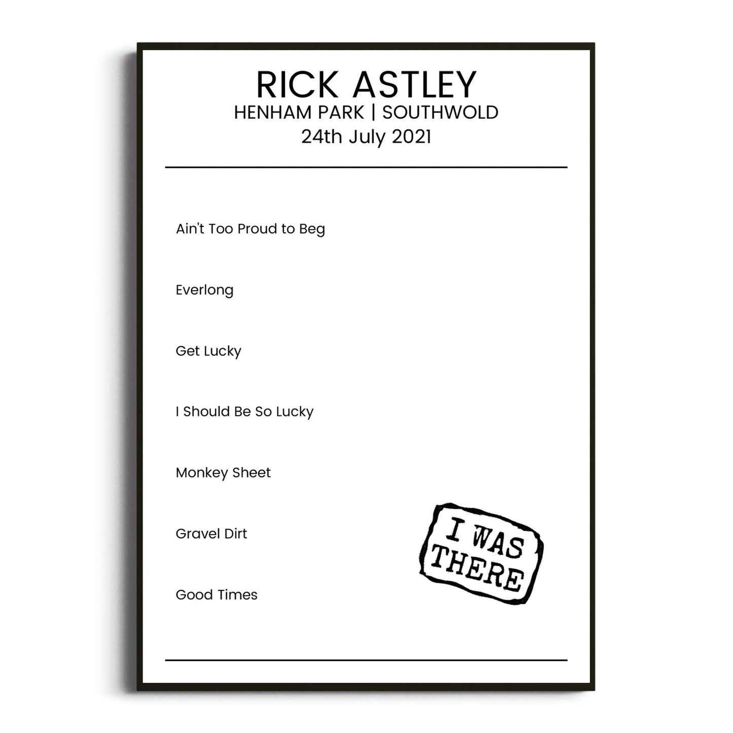 Rick Astley Southwold 24 July 2021 Setlist Poster