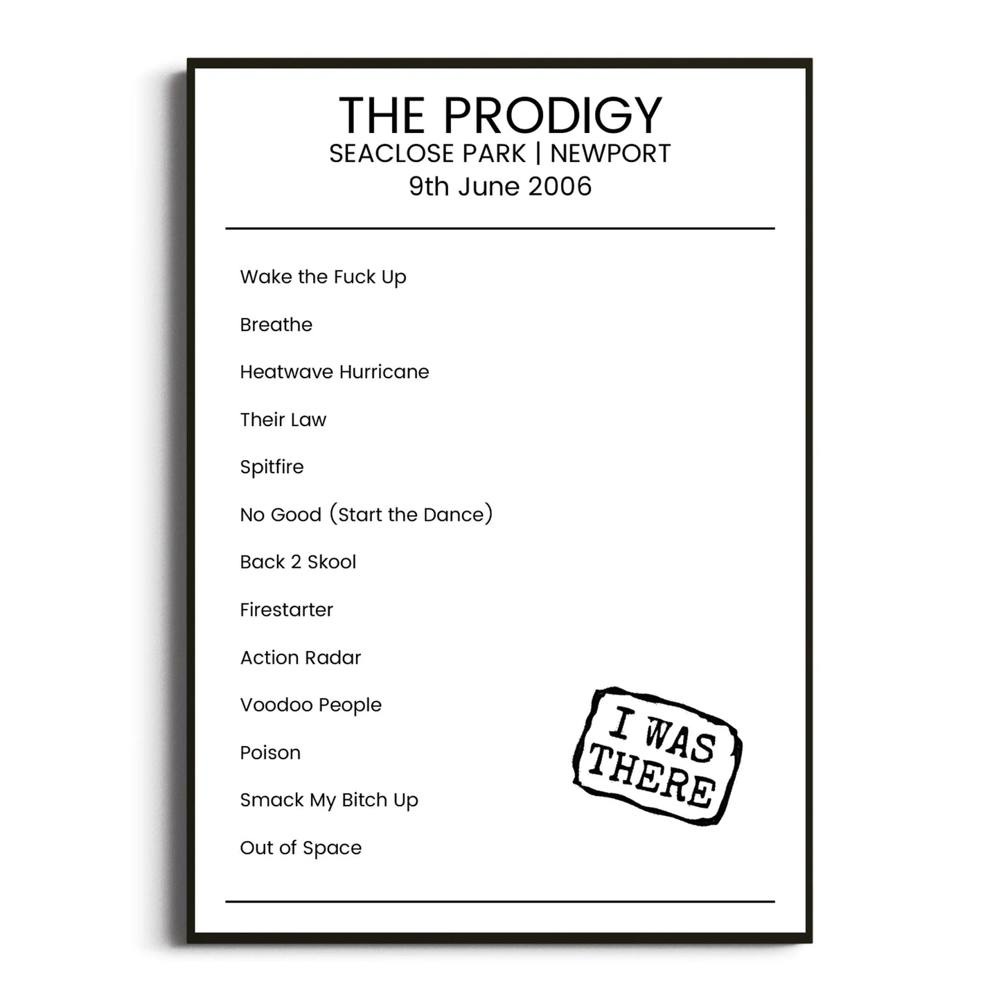 The Prodigy Newport 09 June 2006 Setlist Poster