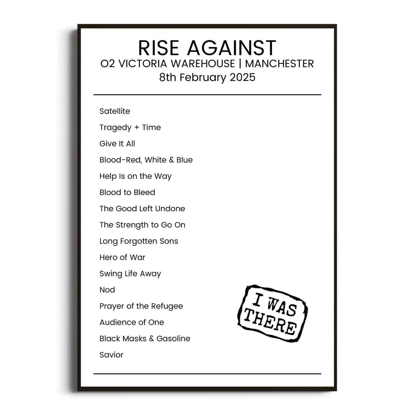 Rise Against Manchester 08 February 2025 Setlist Poster