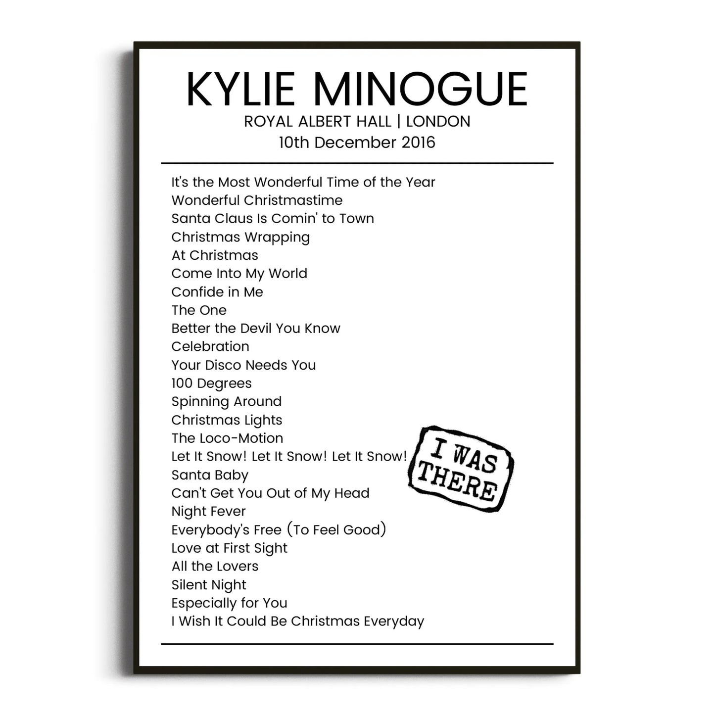 Kylie Minogue London 10 December 2016 Setlist Poster