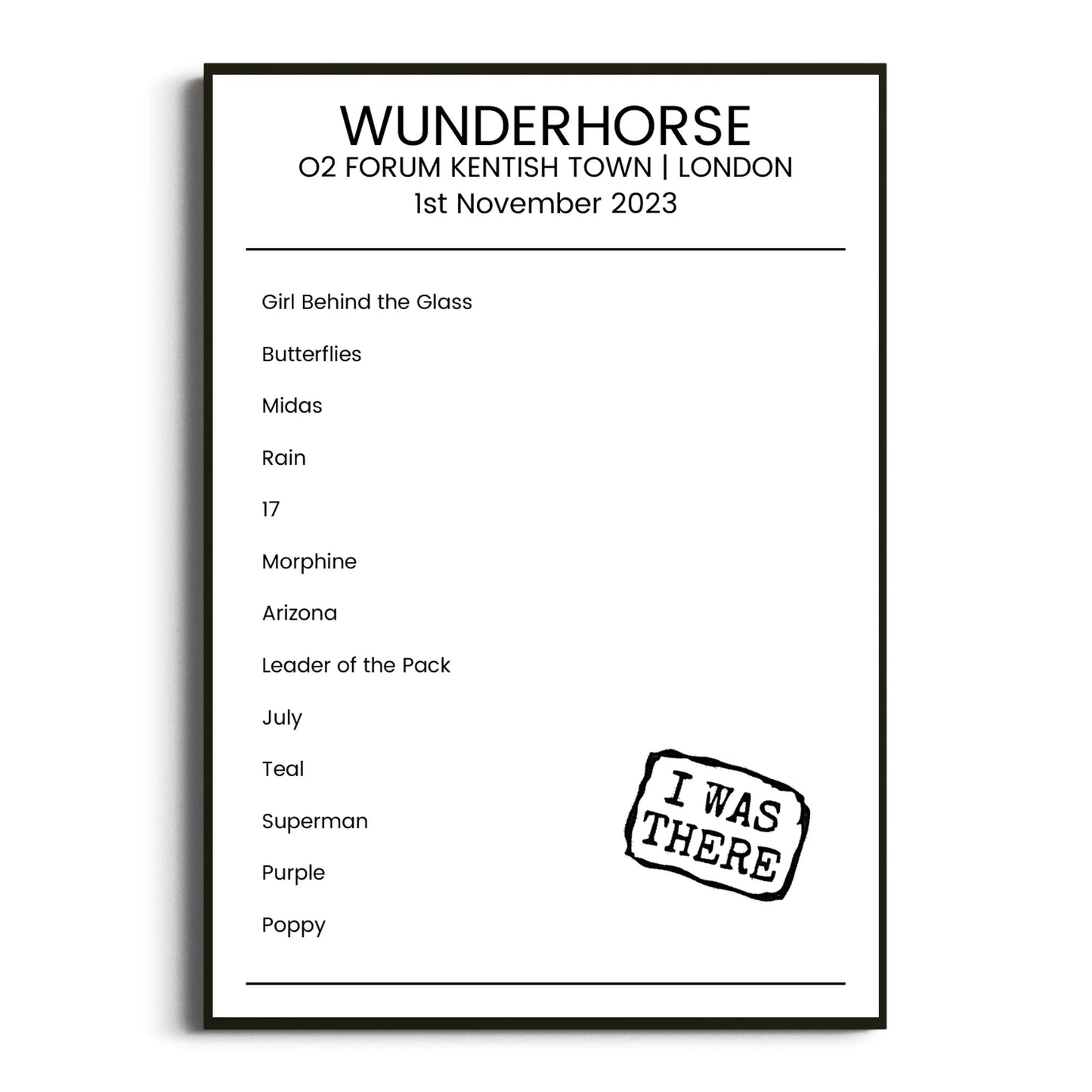 Wunderhorse London 01 November 2023 Setlist Poster