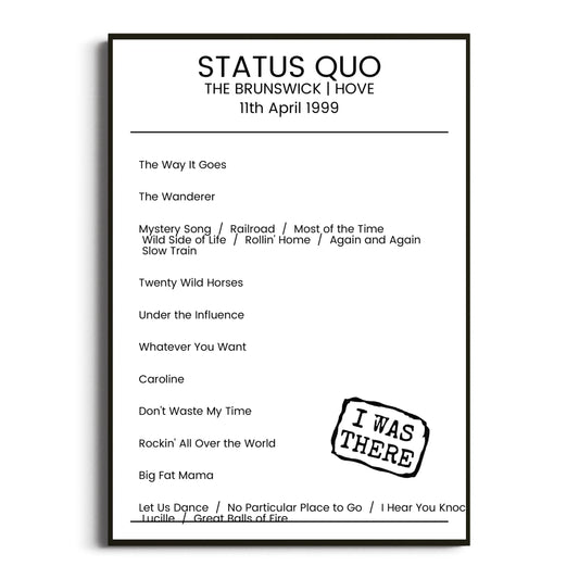 Status Quo Hove 11 April 1999 Setlist Poster