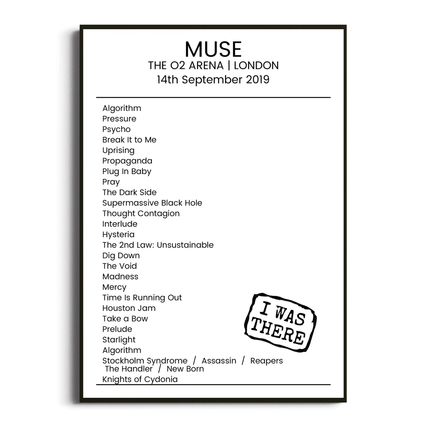 Muse London 14 September 2019 Setlist Poster