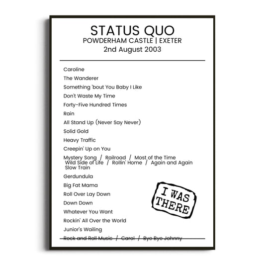 Status Quo Exeter 02 August 2003 Setlist Poster