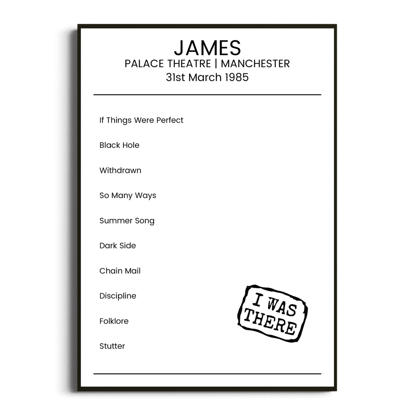 James Manchester 31 March 1985 Setlist Poster