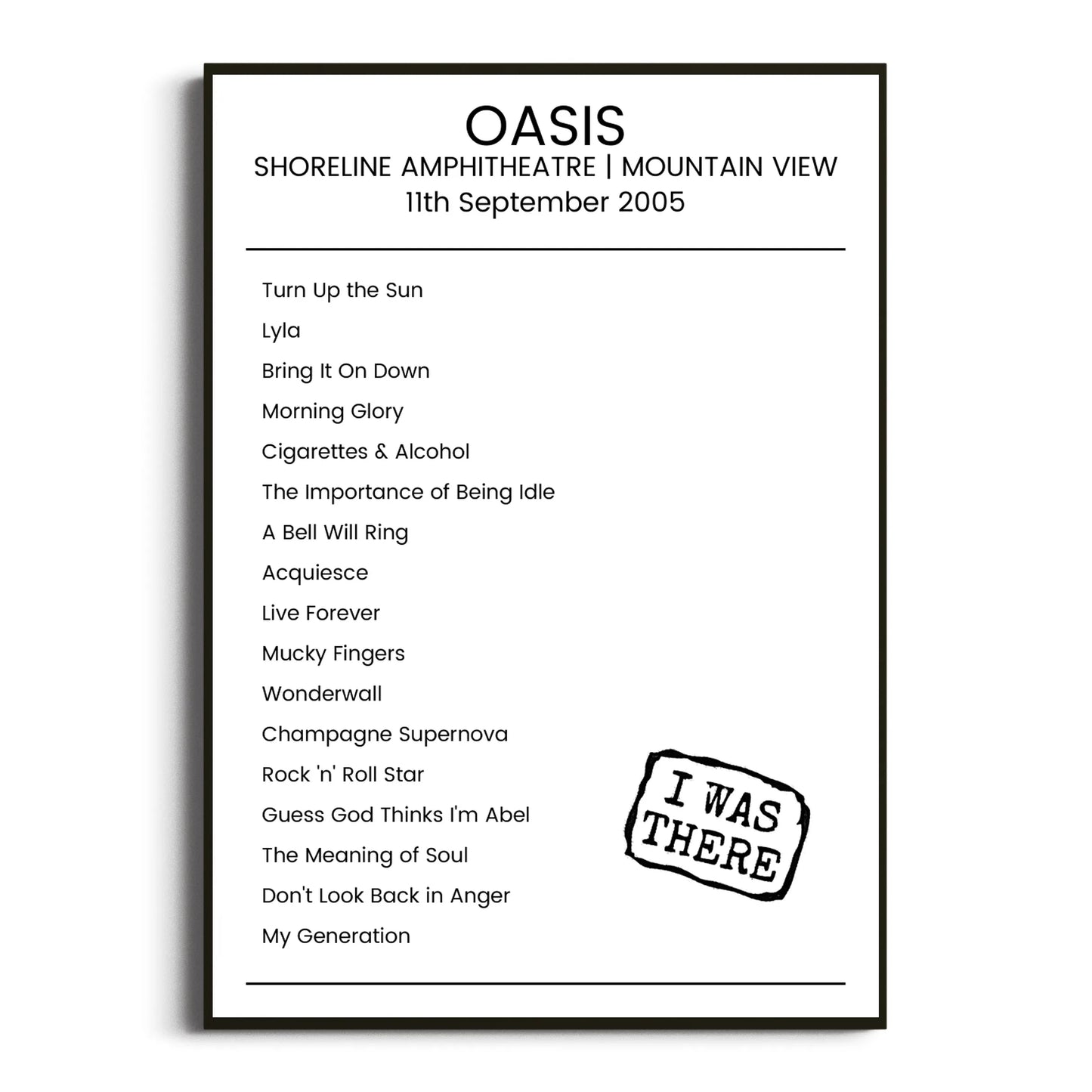 Oasis Mountain View 11 September 2005 Setlist Poster