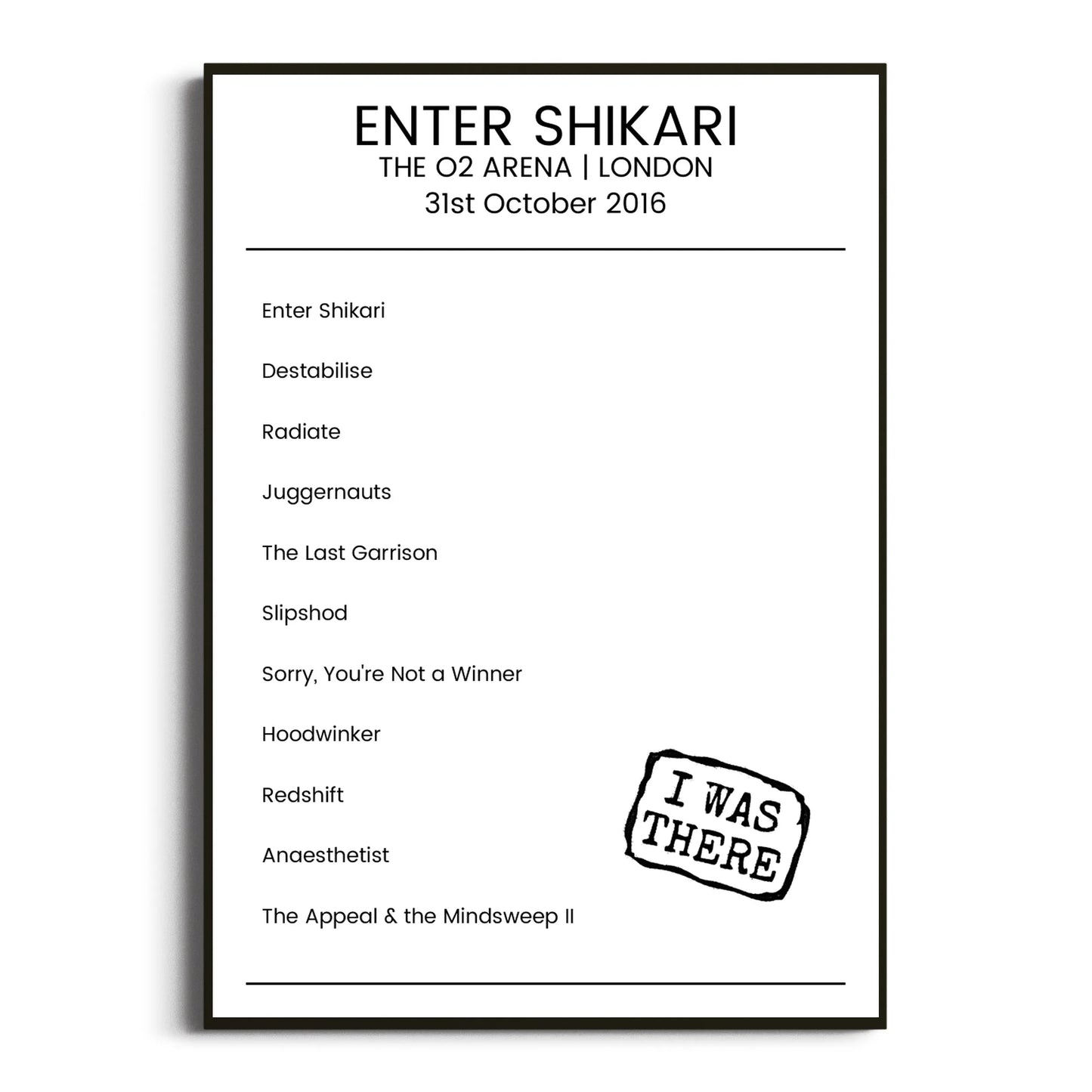 Enter Shikari London 31 October 2016 Setlist Poster