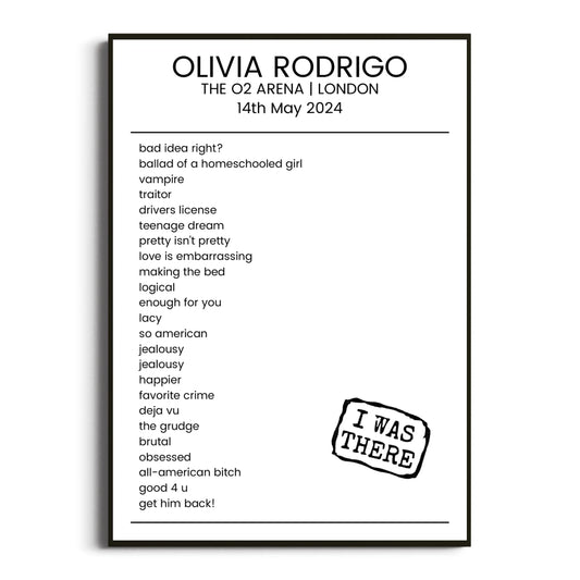 Olivia Rodrigo London 14 May 2024 Setlist Poster