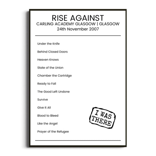 Rise Against Glasgow 24 November 2007 Setlist Poster