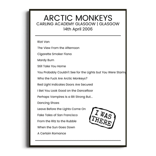 Arctic Monkeys Glasgow 14 April 2006 Setlist Poster