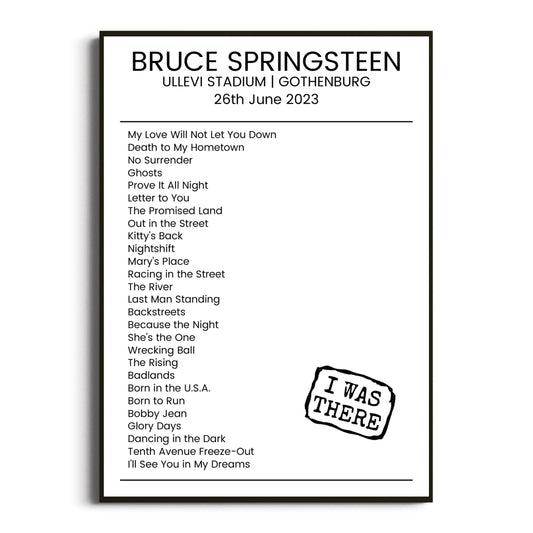 Bruce Springsteen Gothenburg 26 June 2023 Setlist Poster