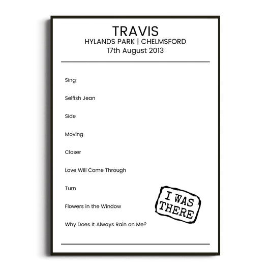 Travis Chelmsford 17 August 2013 Setlist Poster