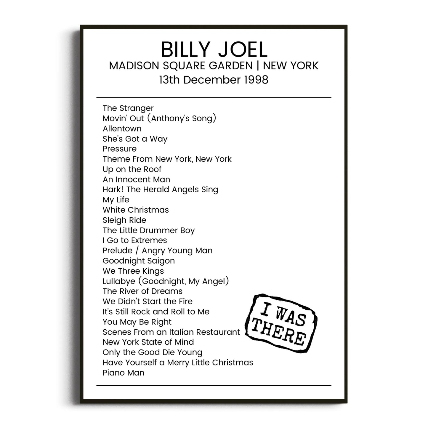 Billy Joel New York 13 December 1998 Setlist Poster