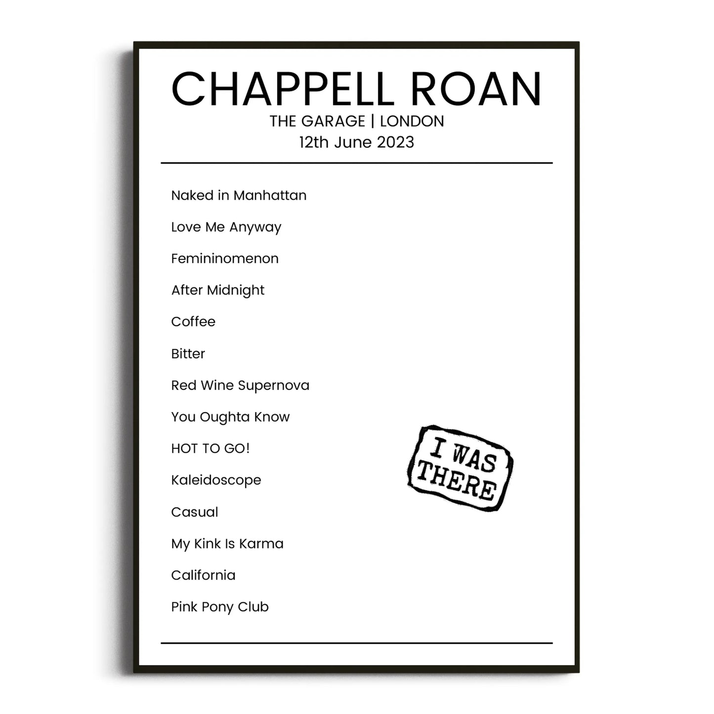 Chappell Roan London 12 June 2023 Setlist Poster