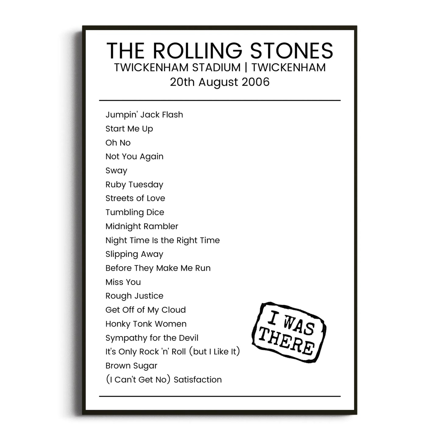 The Rolling Stones Twickenham 20 August 2006 Setlist Poster