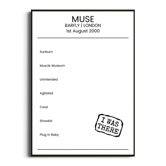 Muse London 01 August 2000 Setlist Poster