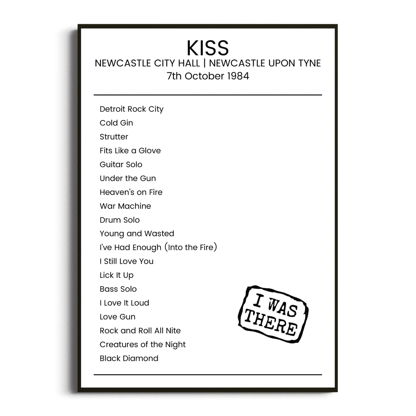 KISS Newcastle upon Tyne 07 October 1984 Setlist Poster