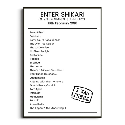 Enter Shikari Edinburgh 19 February 2016 Setlist Poster