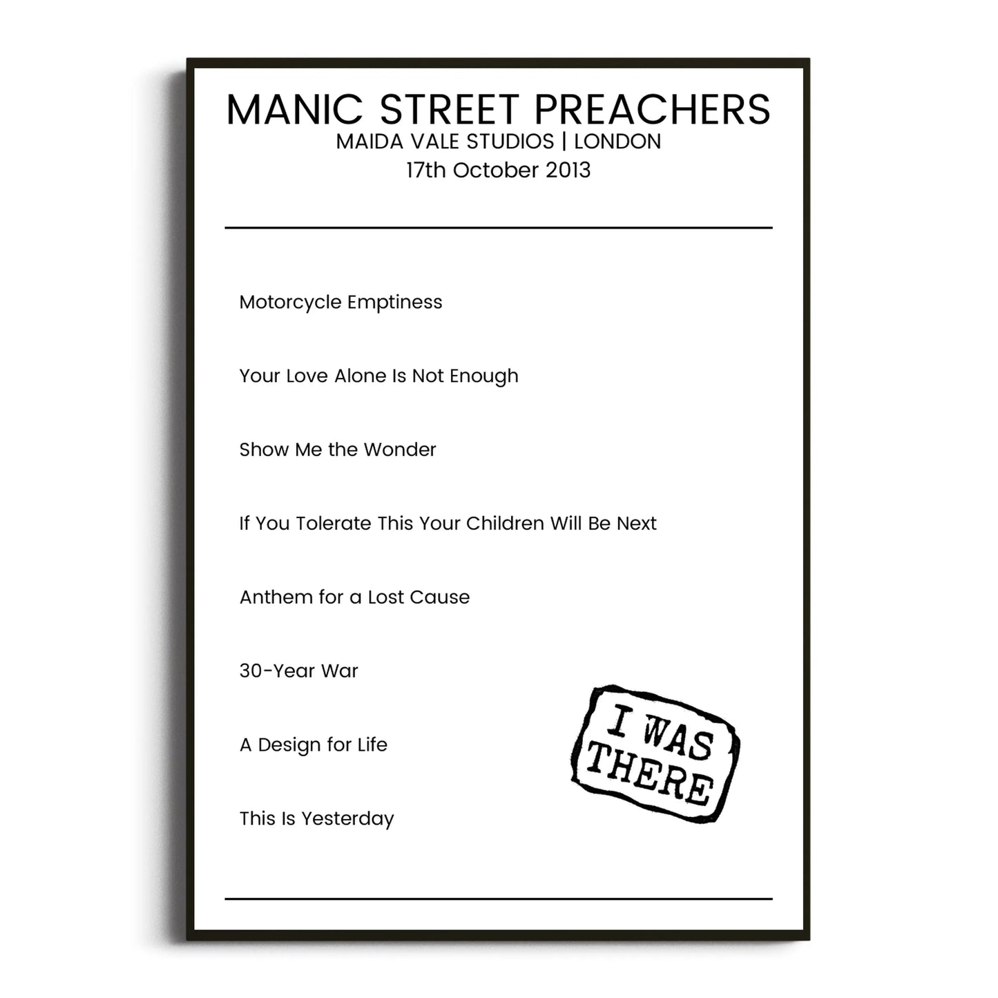 Manic Street Preachers London 17 October 2013 Setlist Poster