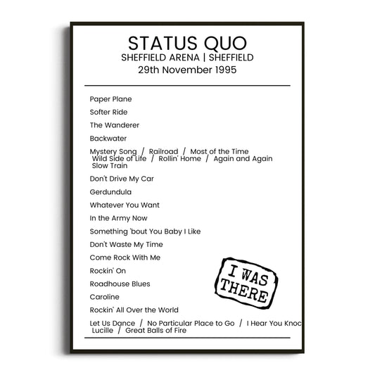 Status Quo Sheffield 29 November 1995 Setlist Poster