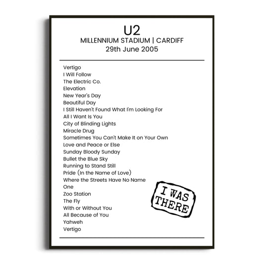 U2 Cardiff 29 June 2005 Setlist Poster