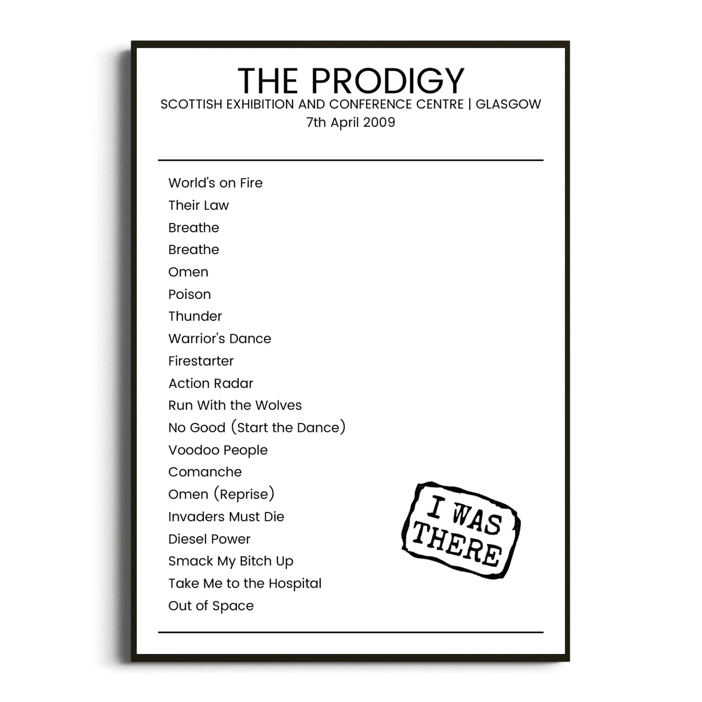 The Prodigy Glasgow 07 April 2009 Setlist Poster