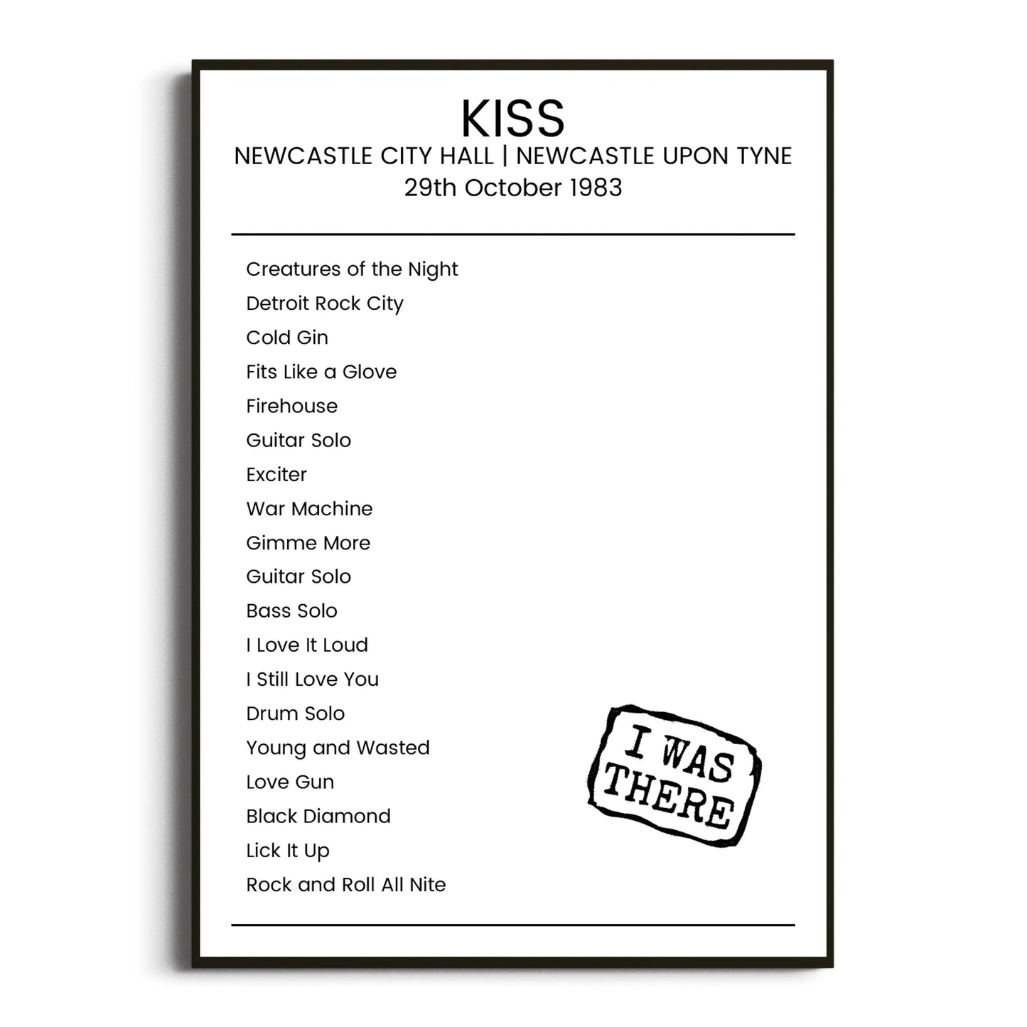 KISS Newcastle upon Tyne 29 October 1983 Setlist Poster