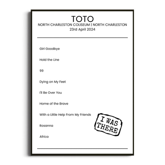 Toto North Charleston 23 April 2024 Setlist Poster