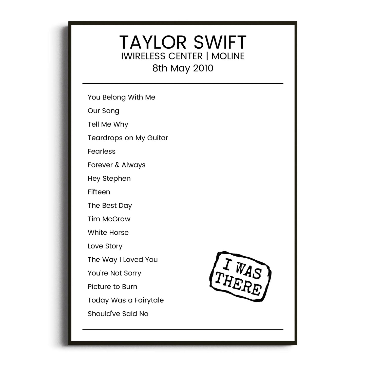 Taylor Swift Moline 08 May 2010 Setlist Poster