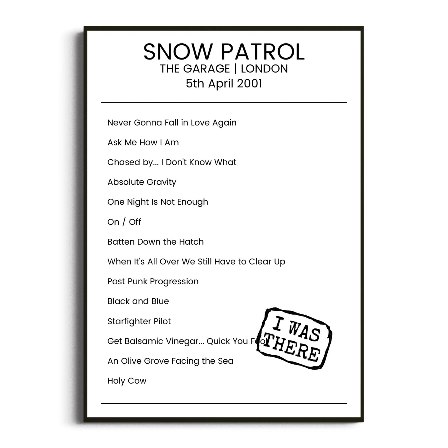 Snow Patrol London 05 April 2001 Setlist Poster