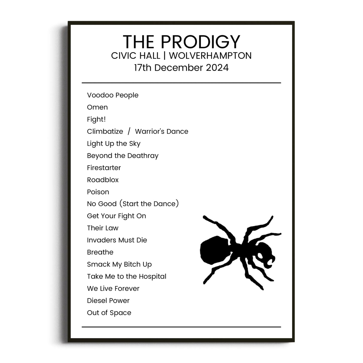 The Prodigy Wolverhampton 17 December 2024 Setlist Poster