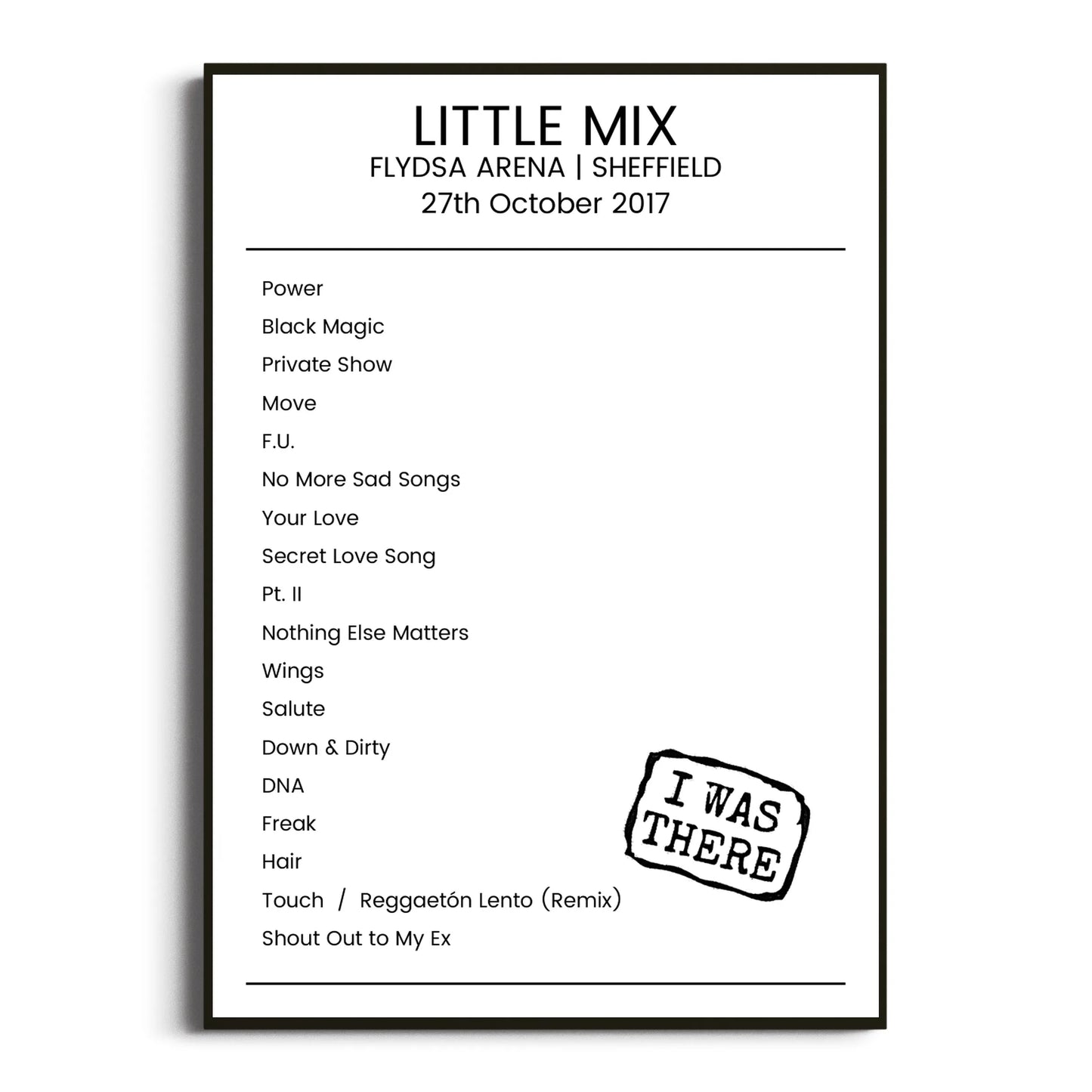 Little Mix Sheffield 27 October 2017 Setlist Poster