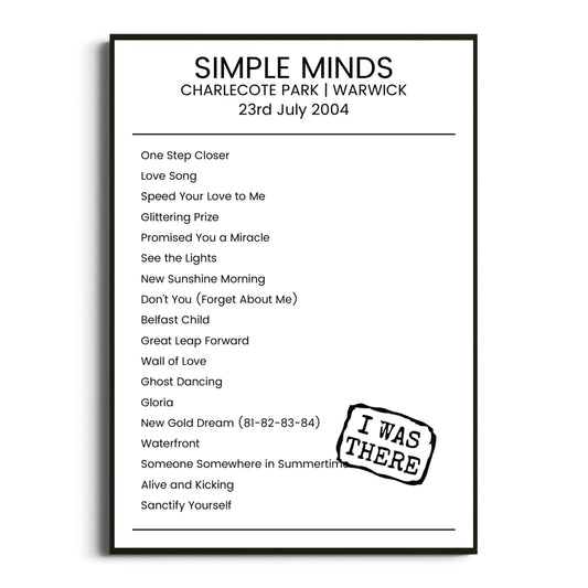 Simple Minds Warwick 23 July 2004 Setlist Poster