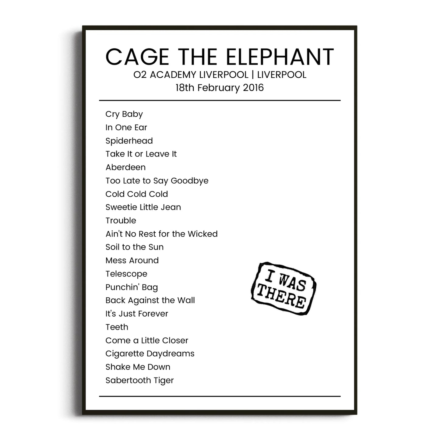 Cage the Elephant Liverpool 18 February 2016 Setlist Poster