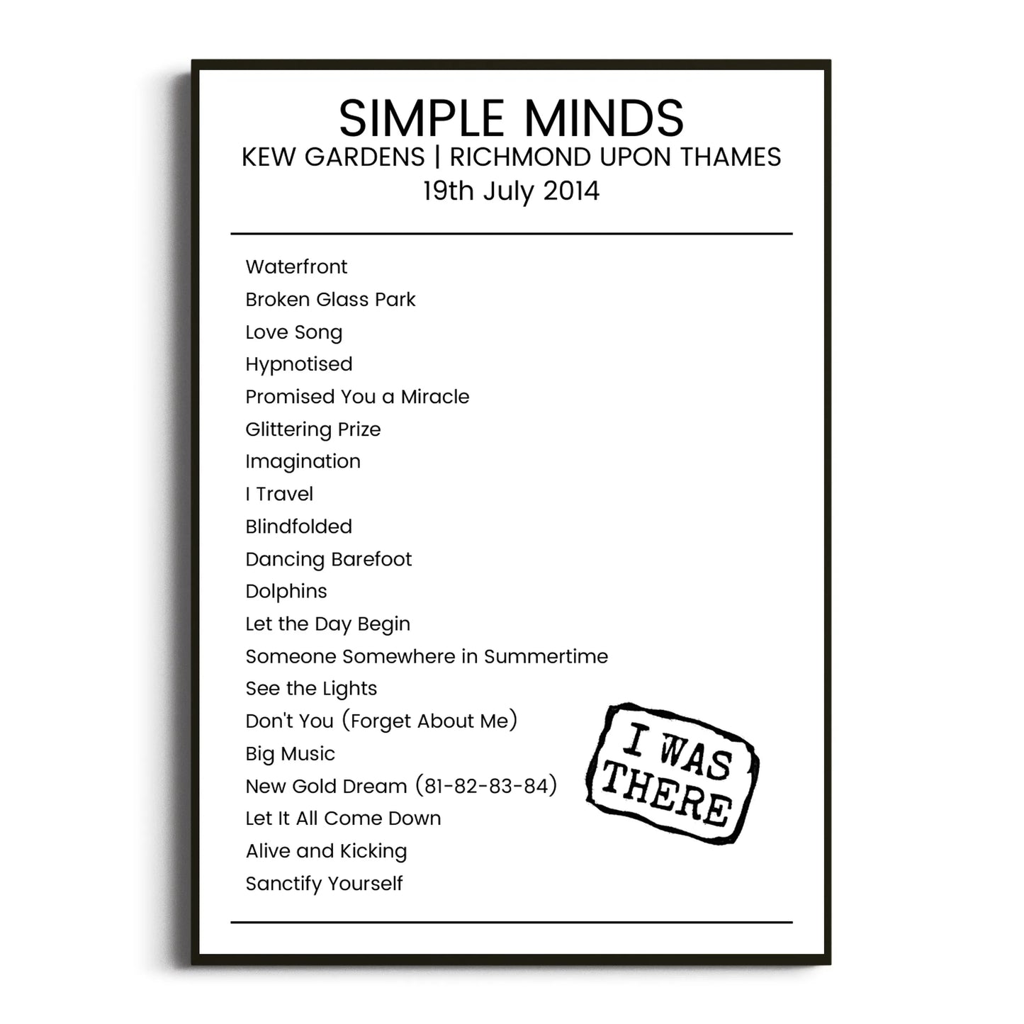 Simple Minds Richmond upon Thames 19 July 2014 Setlist Poster