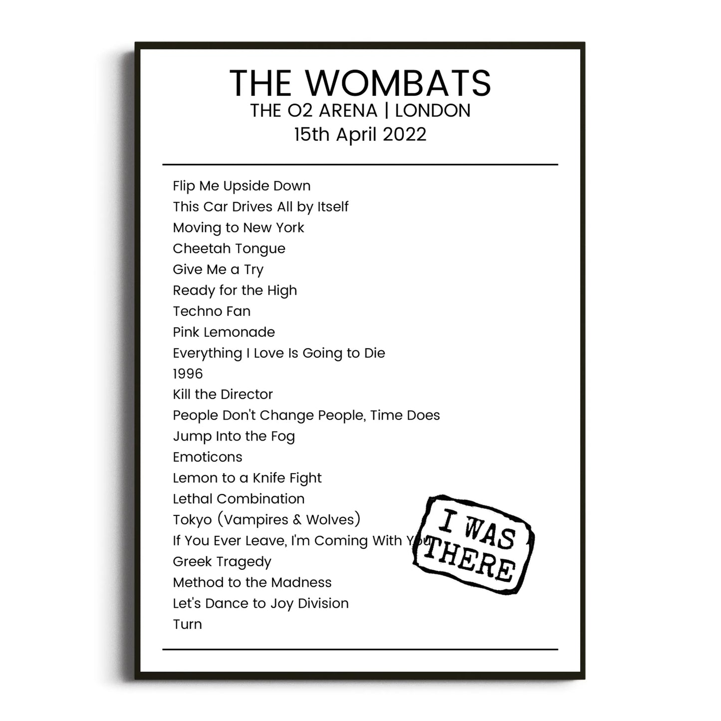 The Wombats London 15 April 2022 Setlist Poster