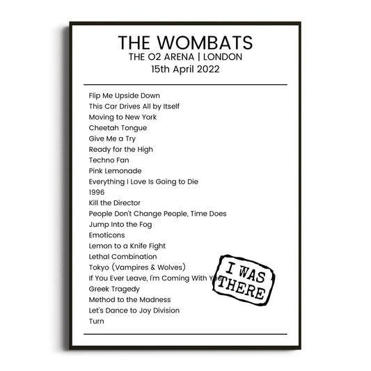 The Wombats London 15 April 2022 Setlist Poster