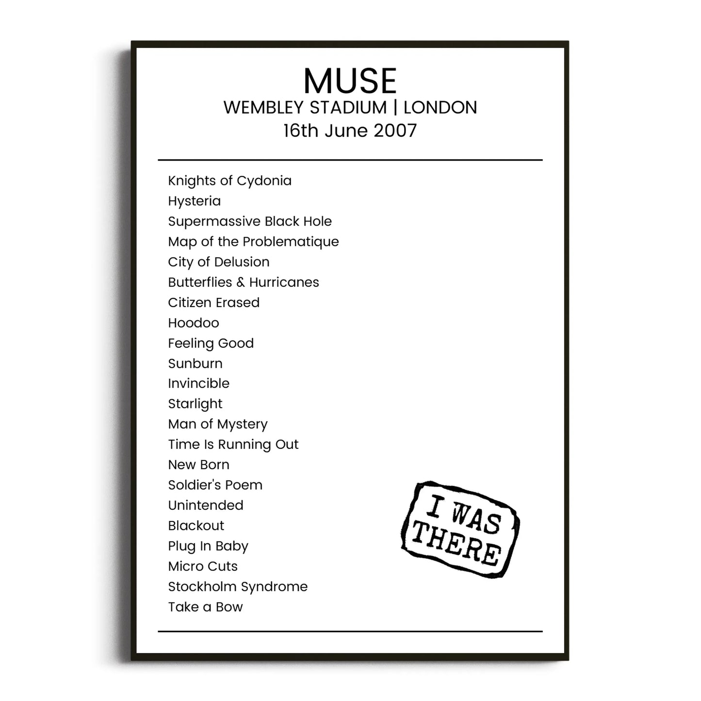 Muse London 16 June 2007 Setlist Poster