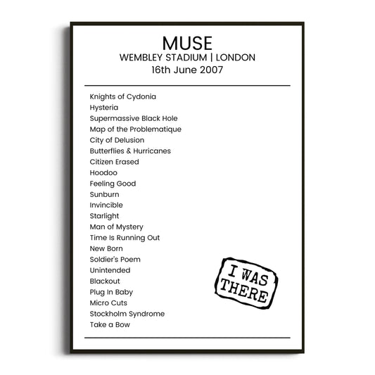 Muse London 16 June 2007 Setlist Poster