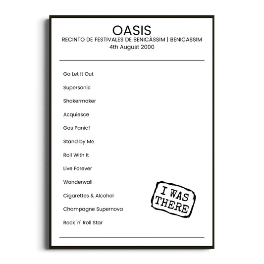 Oasis Benicassim 04 August 2000 Setlist Poster