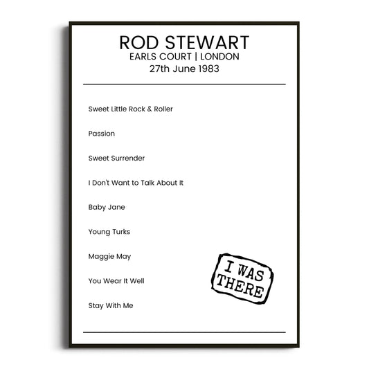 Rod Stewart London 27 June 1983 Setlist Poster