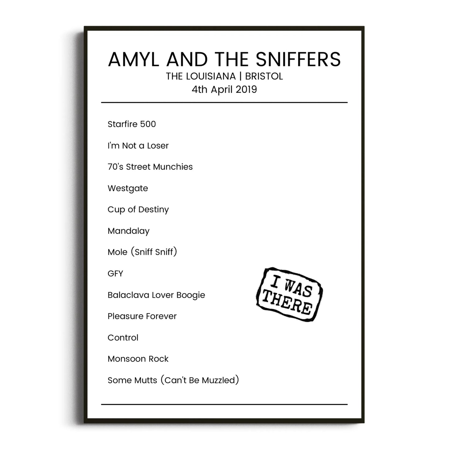 Amyl and the Sniffers Bristol 04 April 2019 Setlist Poster