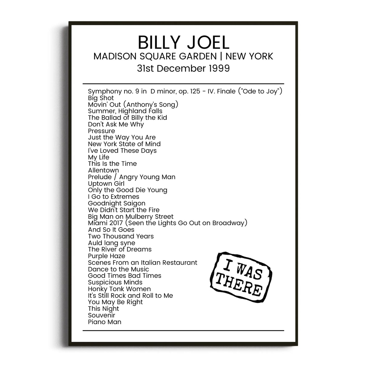 Billy Joel New York 31 December 1999 Setlist Poster