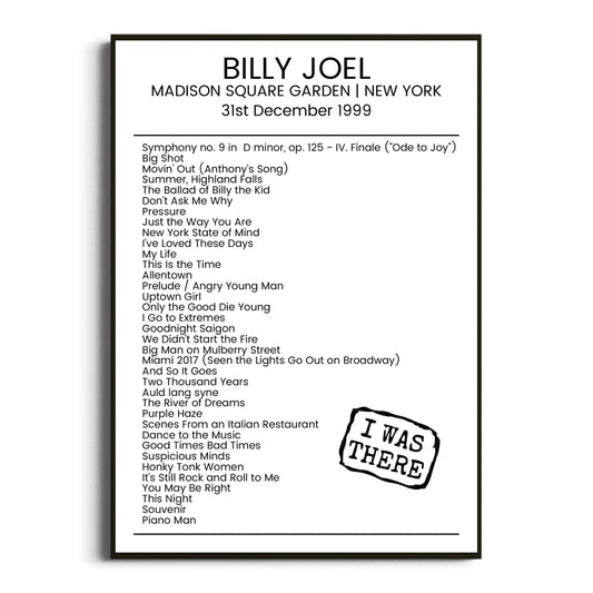 Billy Joel New York 31 December 1999 Setlist Poster