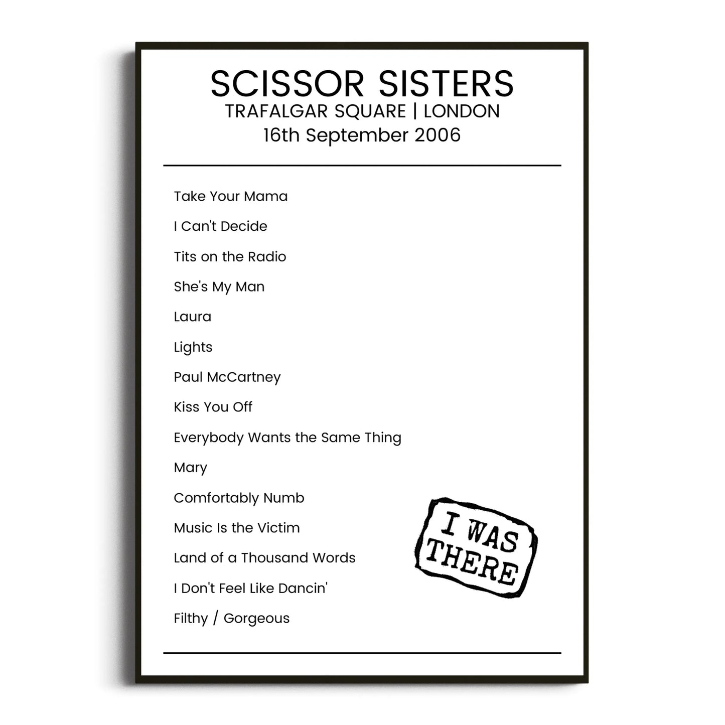 Scissor Sisters London 16 September 2006 Setlist Poster